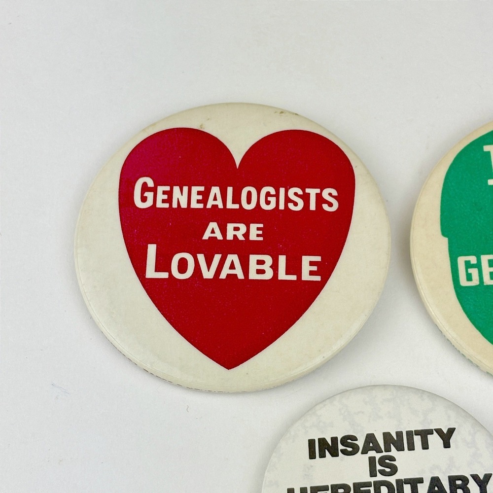 Vintage Buttons Genealogy Themed Novelty Buttons Pins Lot of 3 - Picture 2 of 7
